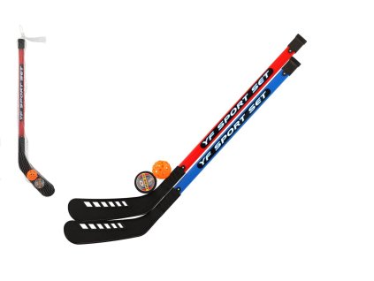 Hokejka pozemní 2ks plast 92cm + florbalový míček + puk v síťce
