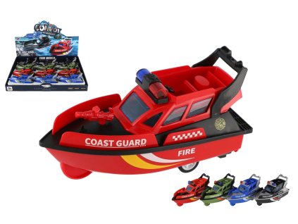 Loď/Člun záchranářský plast 14cm na setrvačník 4 druhy 12ks v boxu