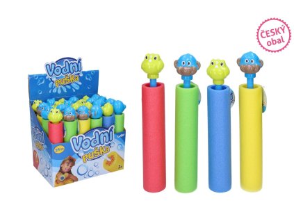 Vodní trubice/puška zvířátko pěnová 27x5cm 3 druhy 24ks v boxu