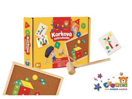 Korková zatloukačka created dřevo s doplňky v krabici 33x24x4,5cm