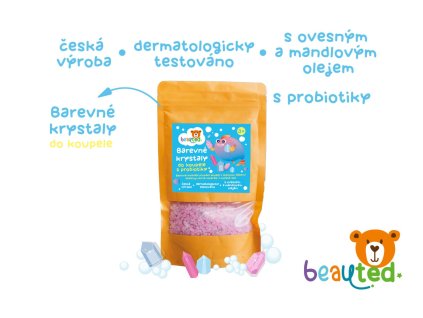 Barevné krystaly do koupele s probiotiky beauted v uzavíratelném sáčku