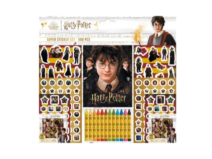 Samolepkový set 500ks Harry Potter s blokem a voskovkami 12ks v sáčku