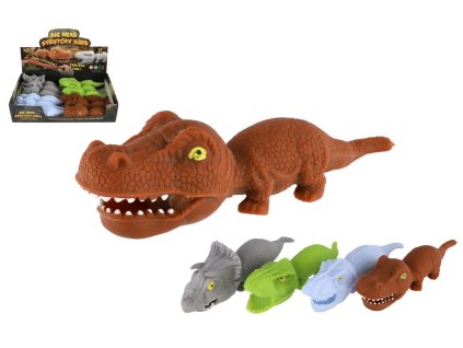 Dinosaurus plněný pískem 180g mačkací antistresový silikon 18cm 4 barvy v sáčku 12ks v boxu