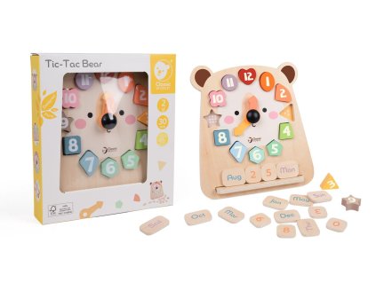Hodiny medvěd výukové vkládačka dřevěné v krabici 26x29x5cm 24m+