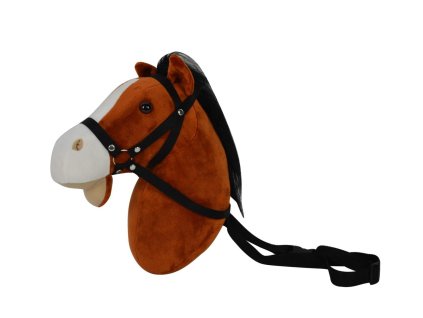 Koňská hlava s popruhem plyš 30cm se zvukem tmavě hnědý s obalem v sáčku