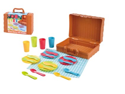 Piknikový košík se sadou nádobí plast 22ks 24x18x8cm 24m+