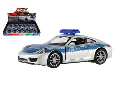 Auto Welly policie Porsche 911(991) Carrera S kov/plast 12cm volný chod 12ks v boxu