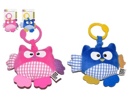 Sova vibrující nad postýlku chrastítko plyš 21cm asst 2 barvy na kartě