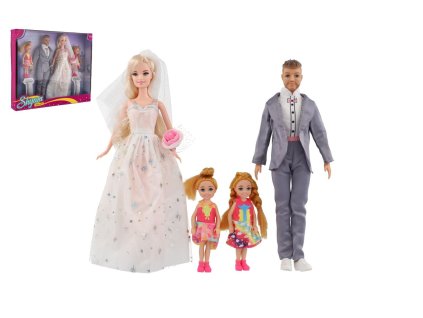 Panenka nevěsta a ženich plast 30cm s rodinou v krabici 38x32x6cm