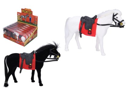 Kůň fliška se sedlem 14cm 2 barvy v plastové krabičce 14,5x12cm 12ks v boxu