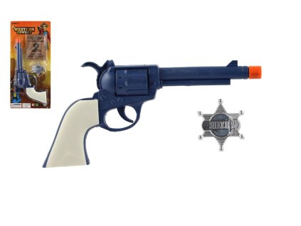 Pistole revolver klapací plast 23x12cm s šerifským odznakem na kartě