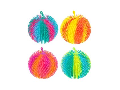 Míček antistresový mačkací chlupatý duhový 15cm 4 barvy