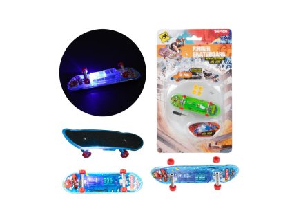 Skateboard prstový plast 9,5cm na baterie se světlem 3 barvy na kartě