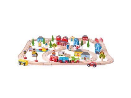 Bigjigs Rail Dřevěná vláčkodráha město a vesnice 91 dílů