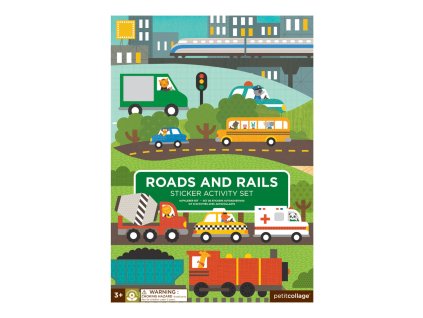 Petit Collage Znovupoužitelné samolepky se scénou Auta a stroje