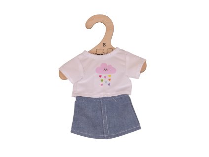 Bigjigs Toys Bílé tričko s riflovou sukní pro panenku 28cm