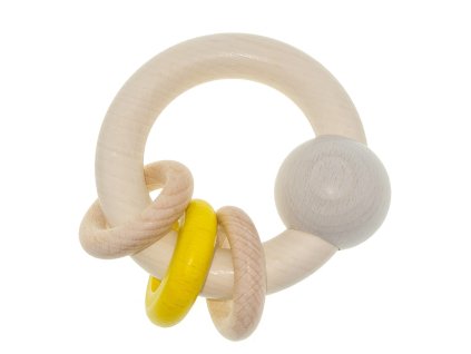 Hess Kulaté chrastítko s kuličkou a kroužky žluté