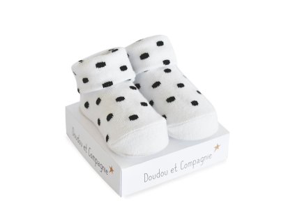 Doudou Ponožky univerzální 0-6 měs. 1 pár bílá s puntíky