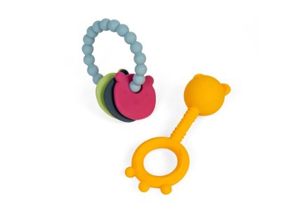 Bigjigs Toys Chrastítko a kousátko 2 v 1 a kousací kroužek Medvídek