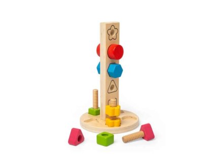 Bigjigs Toys Dřevěná věž s maticemi a šrouby