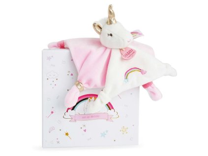Doudou Dárková sada - plyšový muchláček jednorožec růžový 20 cm
