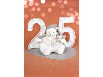 Doudou Dárková sada Plyšový muchláček medvídek s čepičkou šedý 25 cm