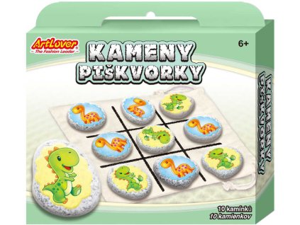 Hra Piškvorky Dinosauři kreativní set s přírodními kameny a samolepkami