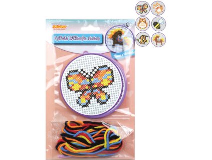 Vyšívání křížkovým stehem kulatý obrázek v rámečku set s bavlnkami 6 druhů