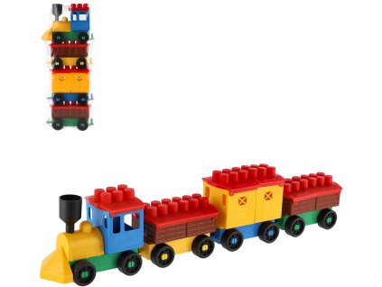 LORI 006 Vláček plastový nákladní menší 3 vagonky stavebnice