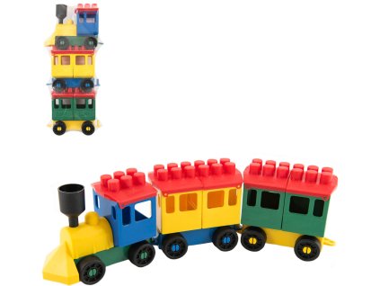 LORI 007 Vláček barevný 35cm set lokomotiva + 2 vagonky plast 7