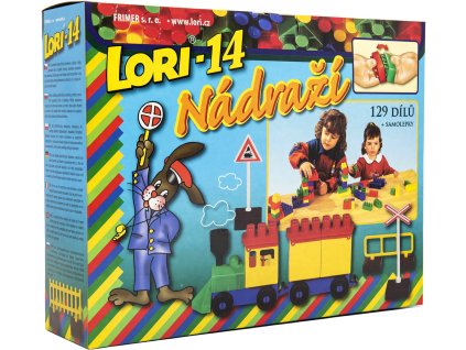 LORI 014 Stavebnice polytehnická nádraží 14 barevné kostky 129 dílků