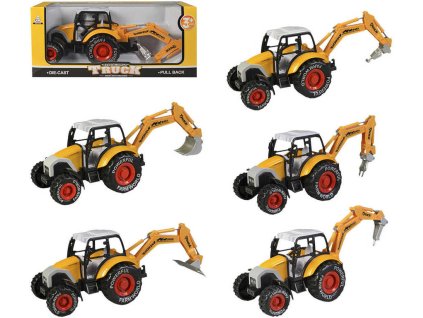 Stroj stavební 24cm bagr kovový zpětný chod 5 druhů v krabici