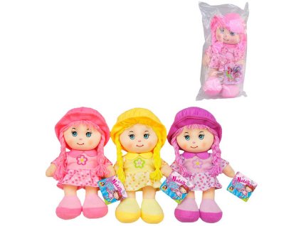 Panenka textilní hadrová s copánky látková v kloboučku na baterie 3 barvy Zvuk