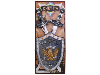 Rytířská souprava set 2 meče + štít zdobený na kartě plast