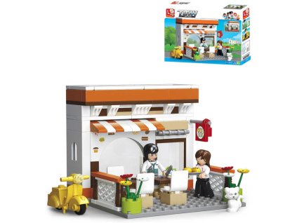 SLUBAN Stavebnice TOWN Bistro set 134 dílků + figurka 2ks plast