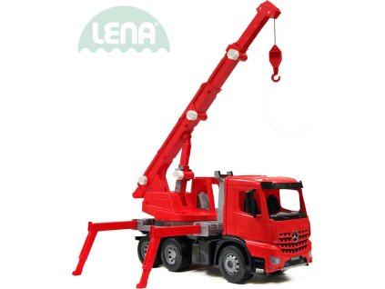 LENA Auto jeřáb Mercedes Arocs 70cm funkční červený plast