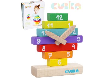 CUBIKA DŘEVO Baby Hodiny magnetické navlékací stavebnice set 10 dílků