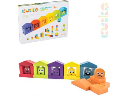 CUBIKA DŘEVO Baby stavebnice Domečky barevné set 30 dílků pro miminko