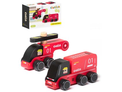 CUBIKA DŘEVO Hasiči set autíčko + vrtulník *DŘEVĚNÉ HRAČKY*