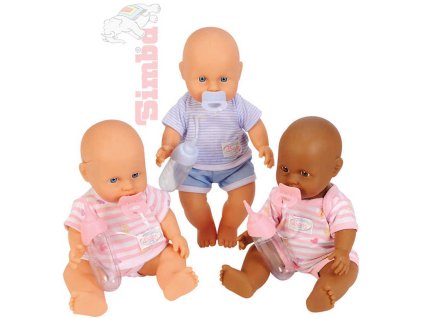SIMBA Panenka MIMINKO 30cm pije a čůrá 3 druhy set s lahvičkou a dudlíkem