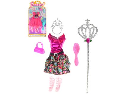 Šaty společenské pro panenky set s doplňky 2 druhy na kartě