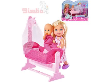 SIMBA Panenka Evička 12cm set s miminkem v kolébce a doplňky 2 druhy