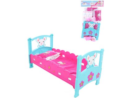 Postýlka růžovomodrá set s doplňky pro panenku miminko plast v sáčku