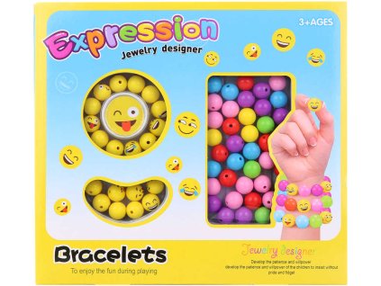 Korálky navlékací barevné smajlík Emoji výroba náramků kreativní set v krabici