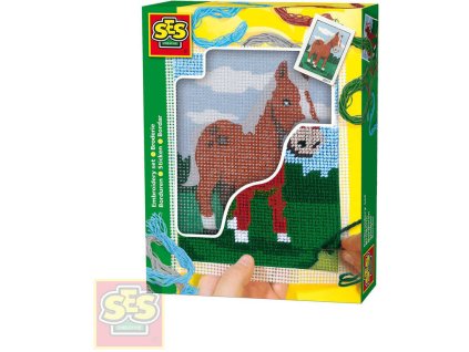 SES CREATIVE Dečka dětská vyšívací Kůň set s bavlkami malá švadlenka