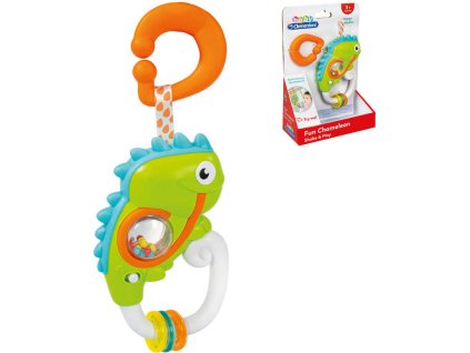 CLEMENTONI Baby chrastítko chameleon s úchytem na baterie pro miminko Zvuk