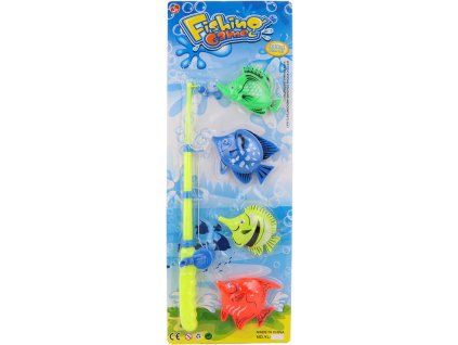 Hra Chytání rybiček set prut magnetický 37cm + 4 rybky plast na kartě
