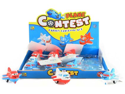 Letadlo baby veselé s obličejem 7cm natahovací 3 barvy plast