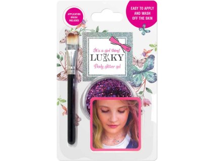 LUKKY Třpytivý gel dětský tělový Nachový set se štětcem na kartě