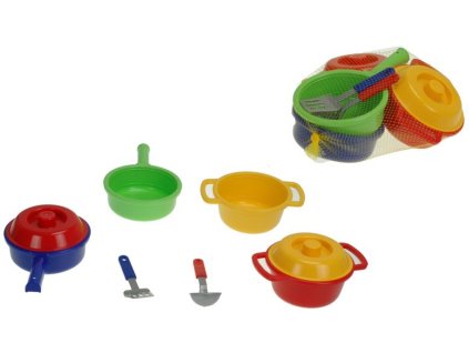 Nádobí dětský set kuchyňský plastový 6ks v síťce